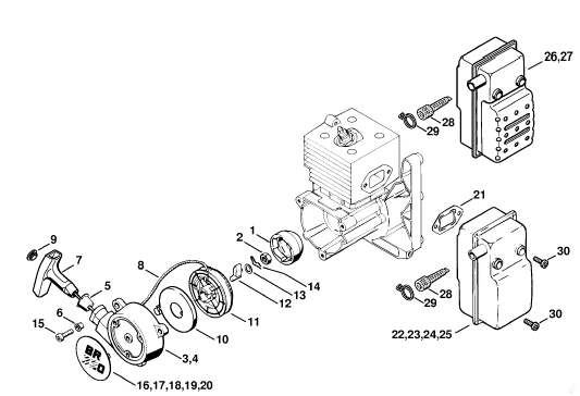 Rewind starter muffler